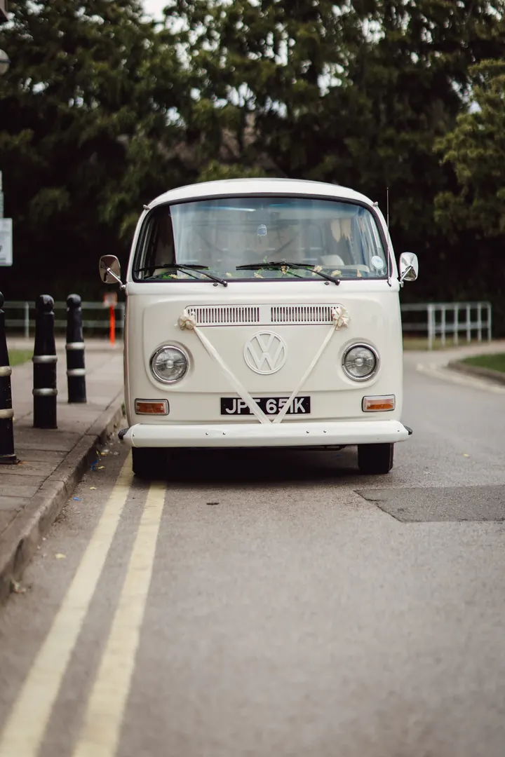 The cream VW camper van parked up
