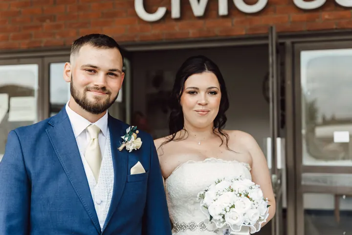 Laura and Owen outside the Civic Suite