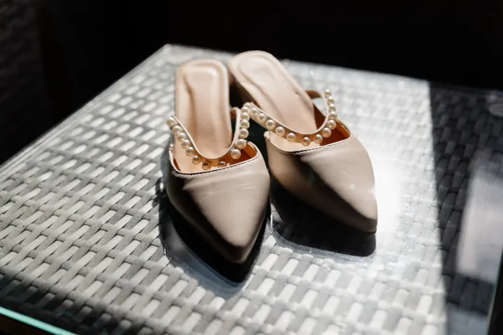 Pearl-trimmed bridal shoes