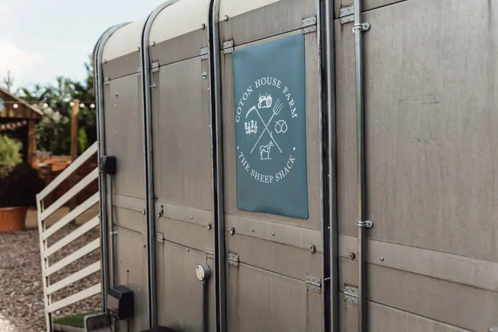 The farm&rsquo;s branded horsebox in the courtyard