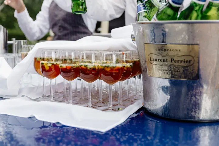 Glasses of fizz and Laurent-Perrier on ice