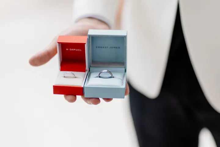 The wedding rings in their boxes