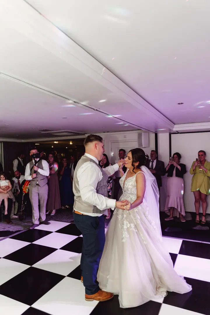 The first dance on a black and white dancefloor