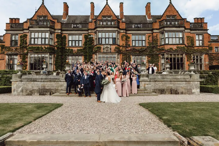 Every guest gathered on the front steps of Hoar Cross Hall