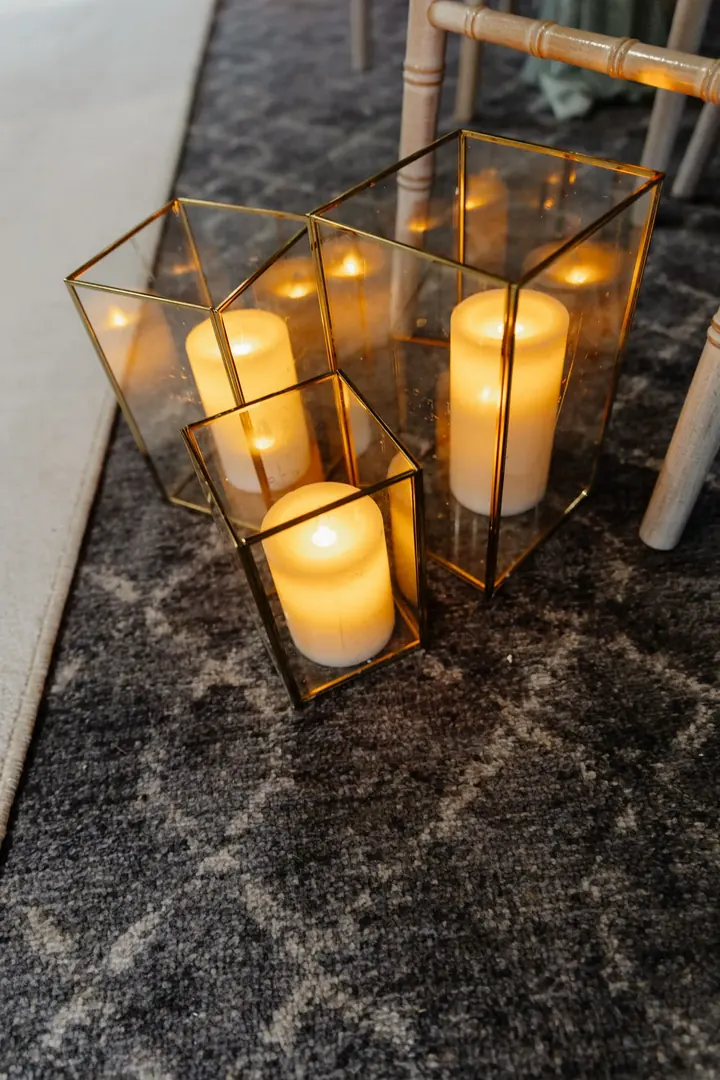 Candle lanterns lining the aisle