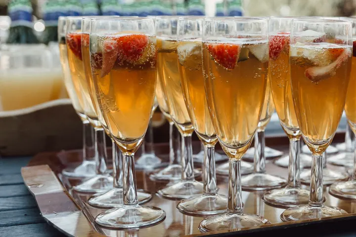 Glasses of fizz with fresh strawberries