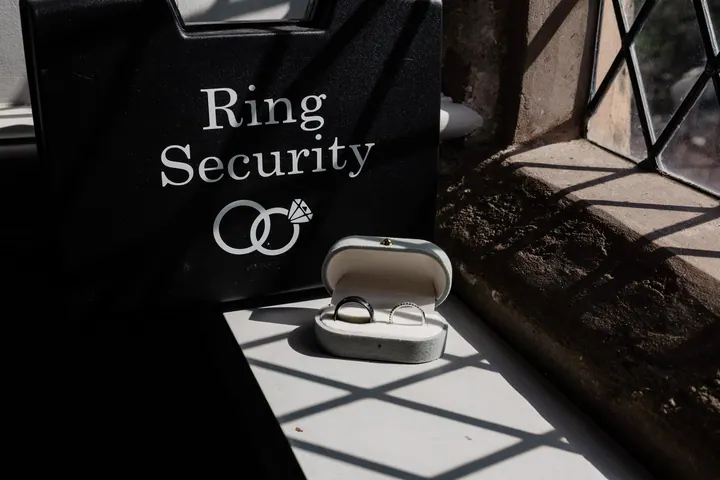 A Ring Security box in a sunny window