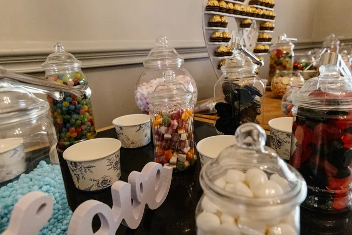 Sweet jars lined up on a table